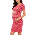 thumbnail image 5 of Taqqpue Womens Summer Maternity Dress Short Sleeve Round Neck Striped Print Pregnancy Midi Dress Casual Mama Maternity Clothes Bodycon Dress for Daily Wearing or Baby Shower, 5 of 9