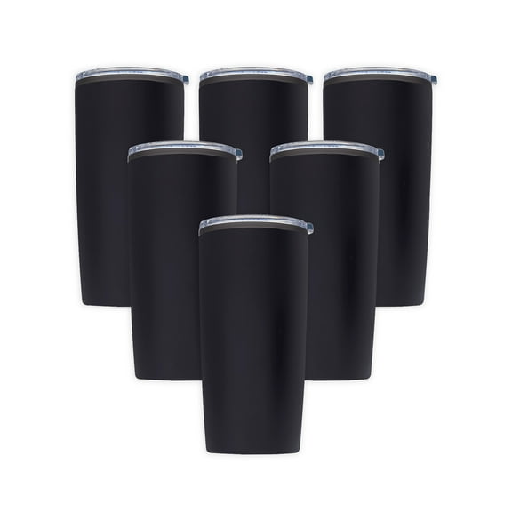 Plastic Tumblers 20 oz. Set of 6, Bulk Pack - With lids, Ice Coffee Tumbler, To Go Cup, Insulated - Black