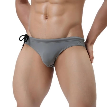 UTSJKR Men s Swim Briefs Sexy Low Rise Tagless Bikini Quick Dry Elastic Swimwear Bikini Briefs Thong G-String Gray S
