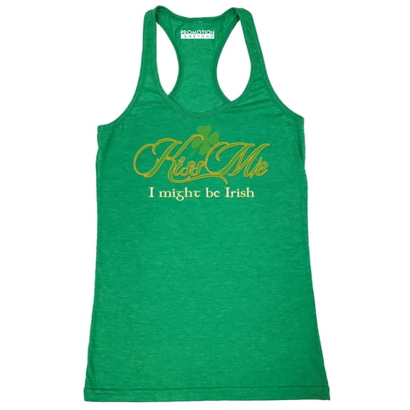 P&B Kiss Me I Might Be Irish Women's Tank Top, XL, H. Green