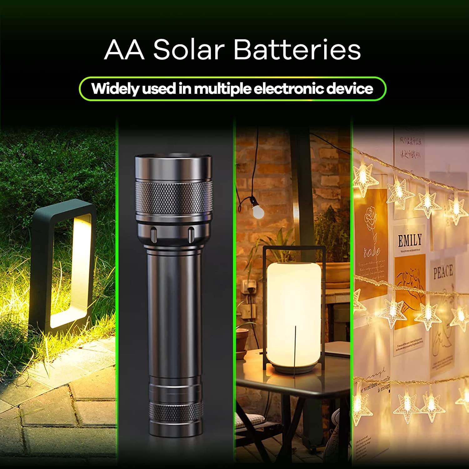 PKCELL AA Rechargeable Batteries, 600mAh 1.2V NiMH Double A Battery for Garden Solar Light LED, Pack of 100