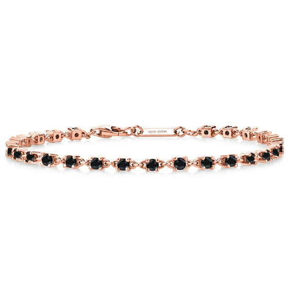Gem Stone King 925 Sterling Silver Black Onyx Tennis Bracelet for Women | 1.62 Cttw | Round: 2.5MM | Gemstone Birthstone | 7 inch