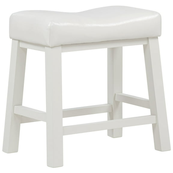 eHemco Heavy-Duty Saddle Kitchen Counter Height Barstools with Wood Legs and Cushion Seat, 19 Inch Height, White