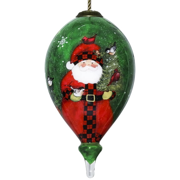 Inner Beauty Woodland Plaid Santa Hand Painted Glass Ornament