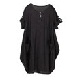 thumbnail image 2 of facefd Robe Ample Femme Manches Courtes Printemps Été Robe Col Rond Jupe Irrégulière Décontractée Couleur Unie Robes Longueur Genou Mode Noir m, 2 of 7