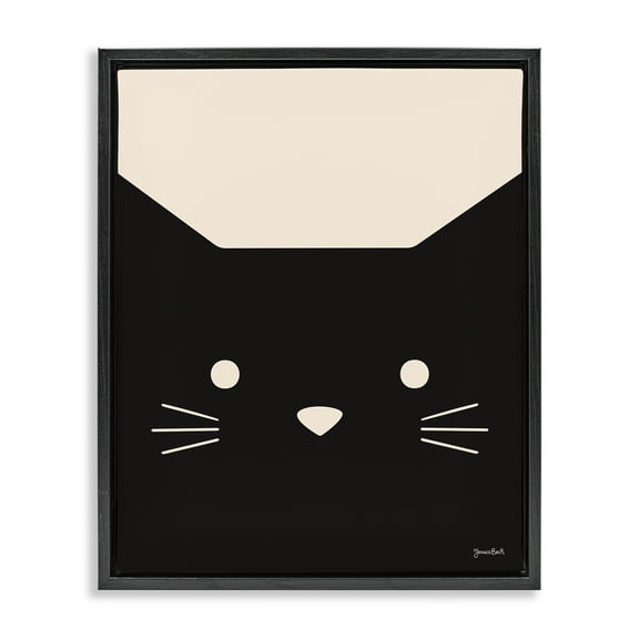 Stupell Industries Black Cat Close Up Animals Painting Black Floater Framed Canvas Art Print Wall Art, 17 x 21