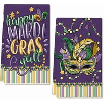 Mardi Gras Kitchen Towels Set of 2,Purple Mask Fleur de lis Bes Dish Hand Towels Holiday Carnival New Orleans Seasonal Decorations