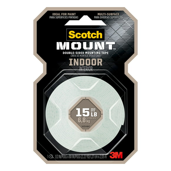 3M Scotch Indoor Double-Sided Mounting Tape, 1/2" x 80" Roll