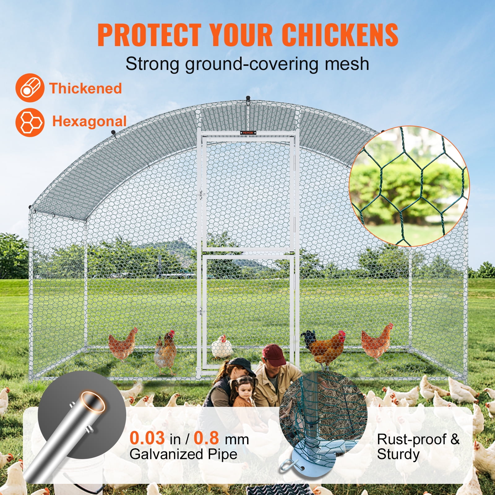 KFFKFF Chicken Coop Large Metal Chicken Cage House Waterproof Run Large Metal Chicken Coop Outdoor Walk in Chicken Coop Cage Backyard Farm Use 6.6x9.8x6.6 ft Dome Roof