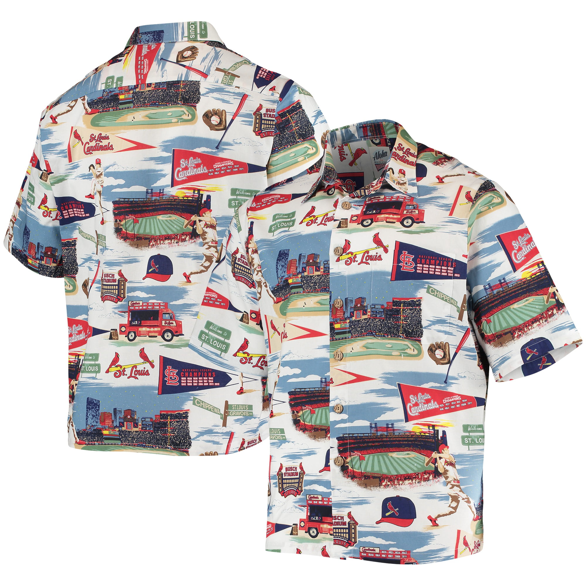 Men's Reyn Spooner Light Blue St. Louis Cardinals Vintage Short Sleeve Button-Up Shirt