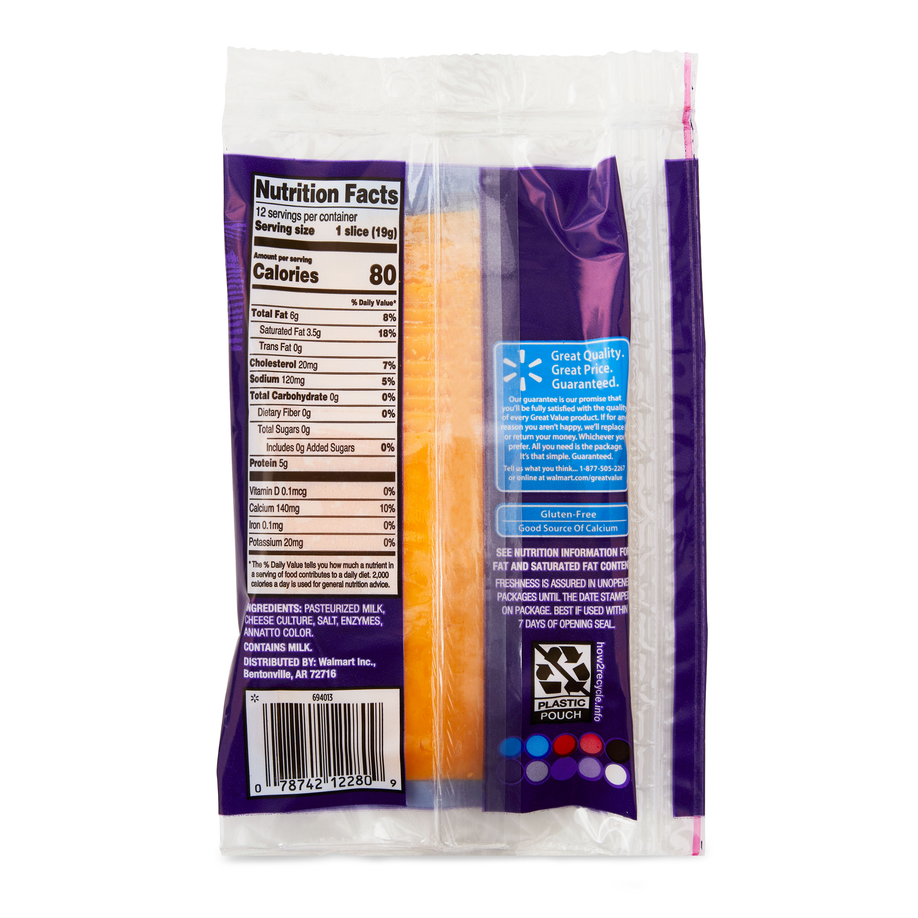 Great Value Deli Style Sliced Sharp Cheddar Cheese, 8 oz, 12 Slices - image 5 of 7