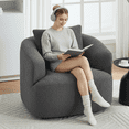 thumbnail image 2 of Trustyue Swivel Accent Chair Modern Round Barrel Chair, Soft Teddy Fleece Fabric Swivel Chair for Living Room, 360 Rotating Small Space Comfort Reading Chair, No Tools Assembly (Dark Grey ), 2 of 11