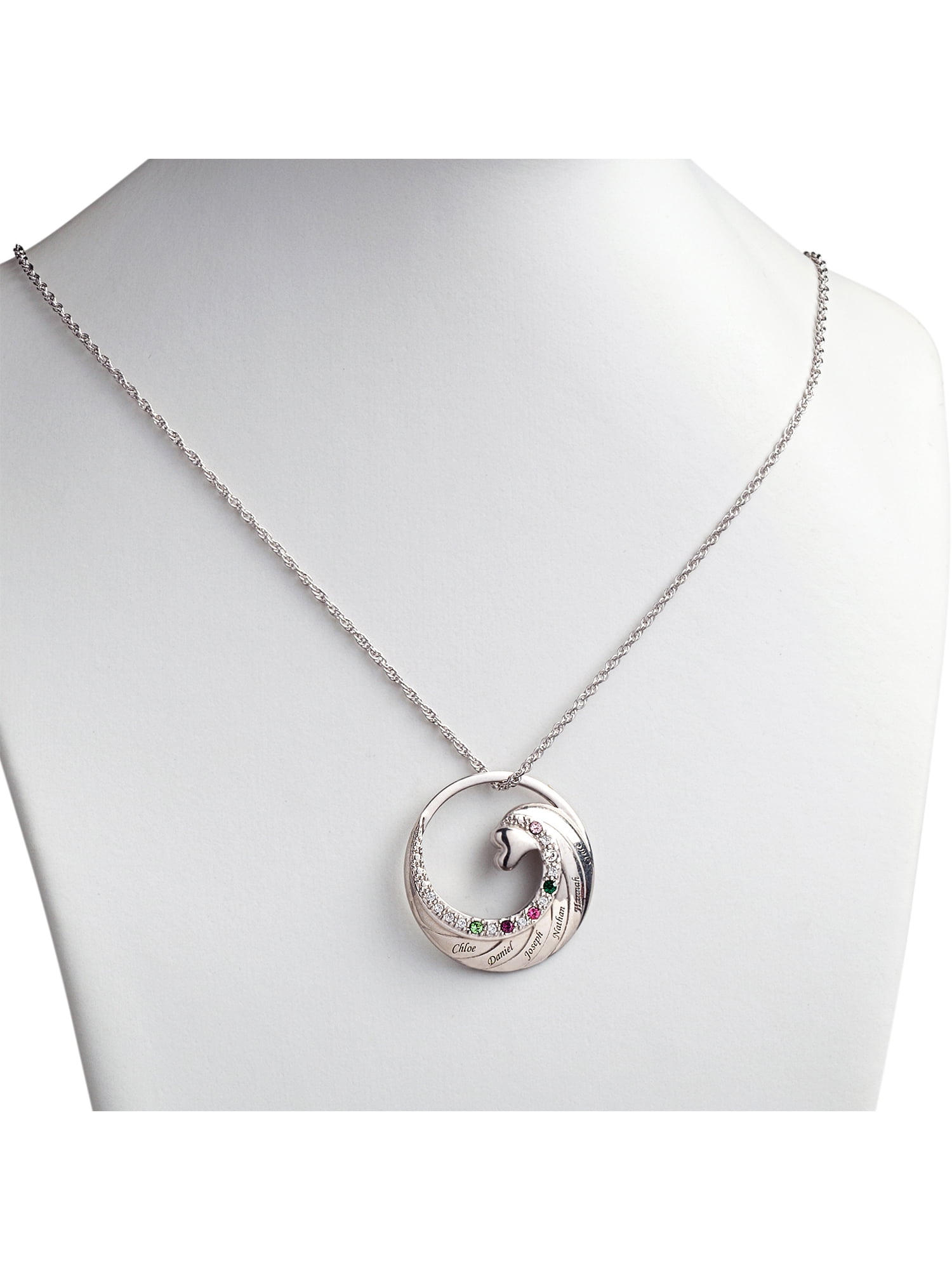 Family Jewelry Personalized Planet Mother's Gold-Plated or Rhodium-Plated Name and Birthstone Circle with Heart Necklace, 20" ,Women's