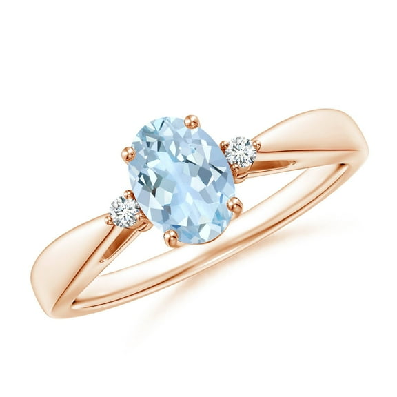 ANGARA Natural Tapered Shank Aquamarine Solitaire Ring with Diamond Accents in 14K Rose Gold for Women (Size-7x5mm) | March Birthstone, Anniversary, Jewelry Gift for Women | Natural Aquamarine Ring