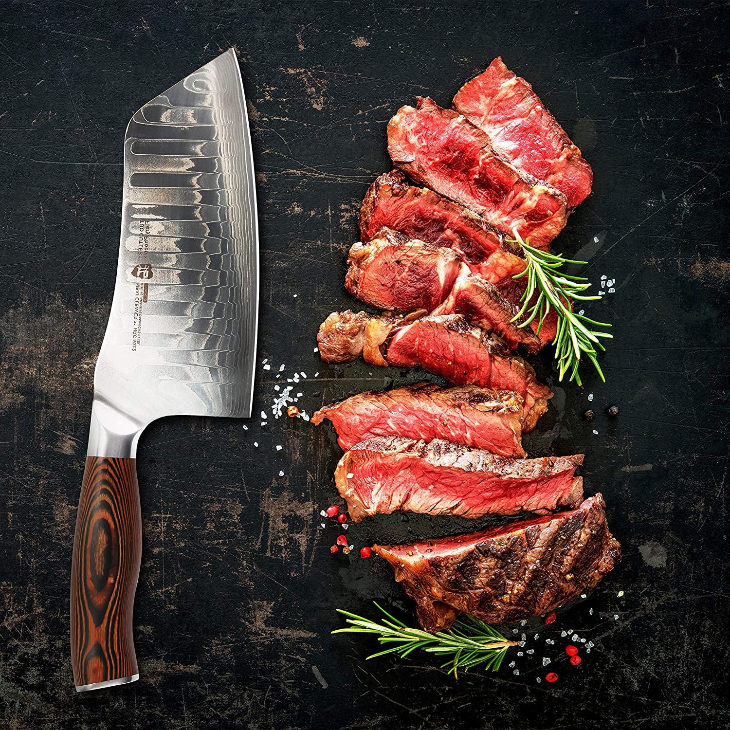 TUO Cutlery Cleaver Knife - Japanese AUS-10 Damascus Steel - Chinese Chef's Knife for Meat and Vegetable with Ergonomic Pakkawood Handle - 7" - Fiery Phoenix Series