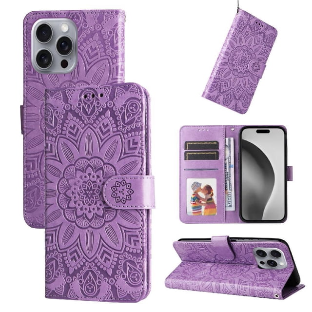 Funda tipo cartera GANGXUN para iPhone 16 Pro , diseño girasol, cuero PU, soporte, cierre magnético, tarjetero