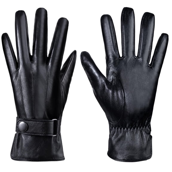 Women's Genuine Winter Gloves, Touchscreen Sheepskin Leather Gloves with Wool Blend Lining, Adjustable Wrist Strap, Warm Cold Weather Gloves for Driving, Commuting & Outdoor Use, Size XL