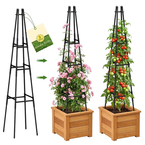 5.4Ft Garden Trellises Black Obelisk Trellis for Climbing Plants Outdoor, Antislip and Anti-Rust Coated Metal Plant Trellis for Potted Plants Indoor 2PCS