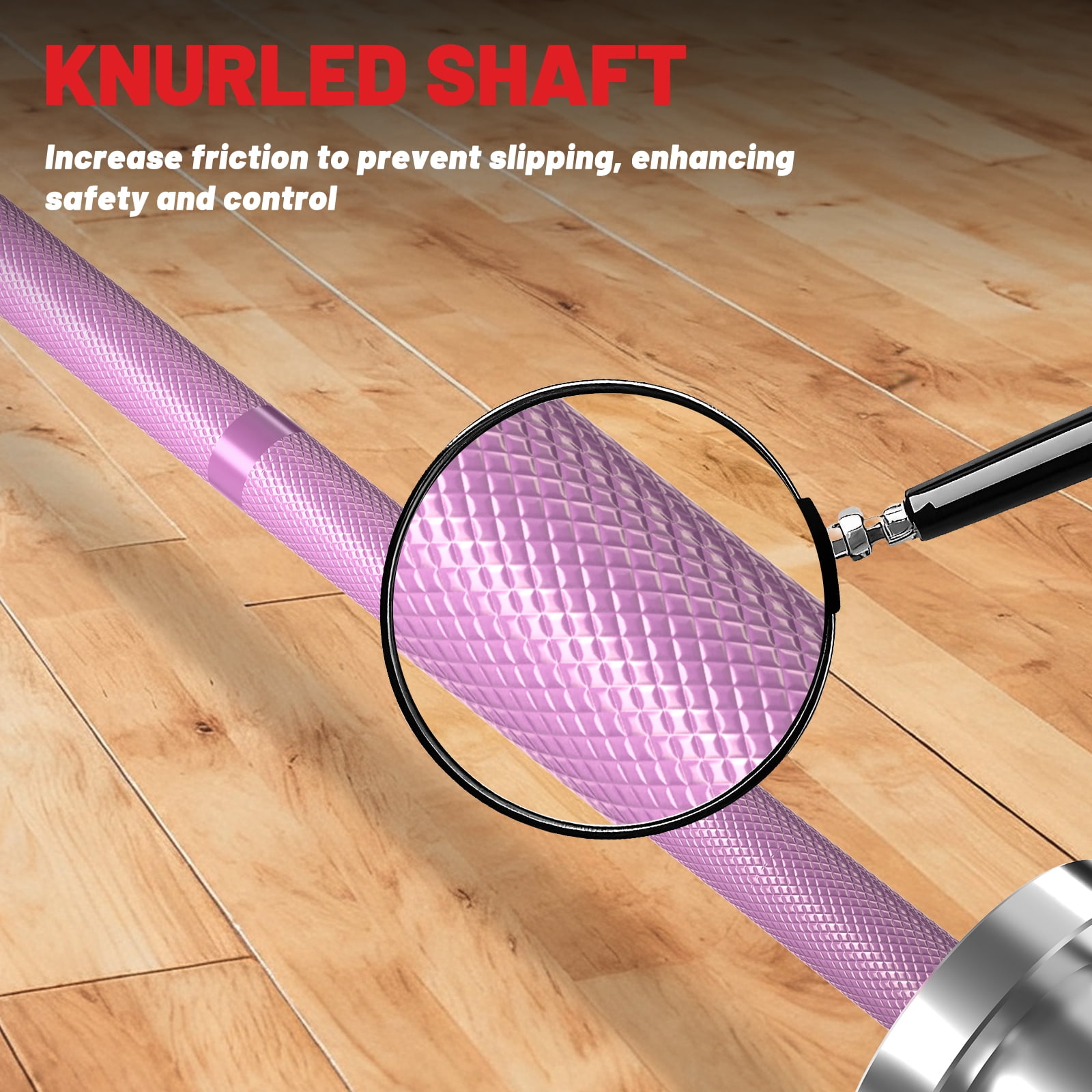 ROALW 5LB Mini Barbell, 4FT Short Barbell for Women & Beginners - Compatible with 2-Inch Olympic Plates, Lightweight Home Gym Bar for Strength Training (Pink & Silver)
