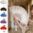 thumbnail image 7 of 16.5x9.1 Inch Vintage Puffy Folding Fan, Elegant Feather Hand Fan for Dance Wedding Gift And Outdoor Garden Decor, Multicolor, 7 of 7