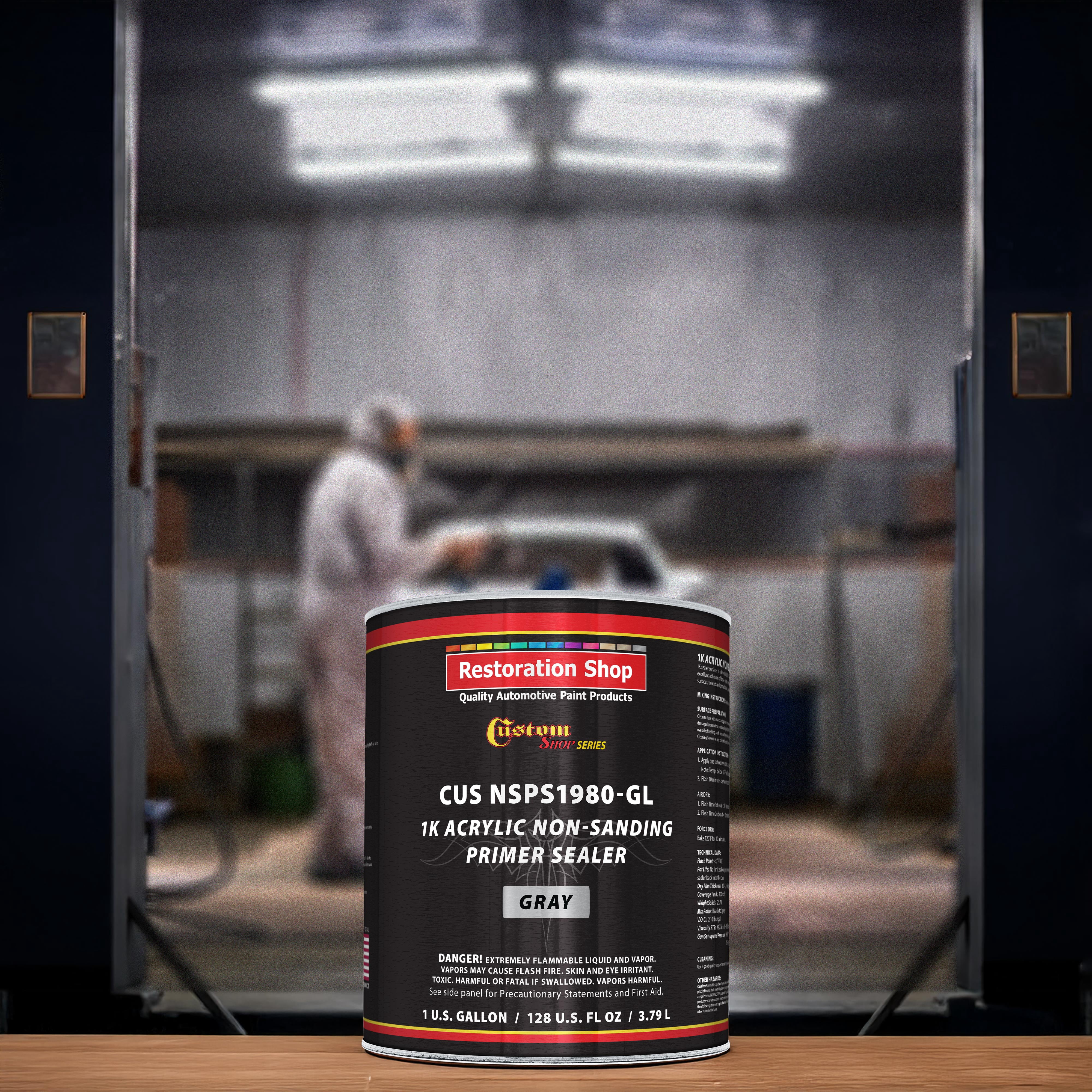 Custom Shop Premium 1K Acrylic Non-Sanding Primer Sealer Paint, Color Gray, 1 Gallon - Fast Drying, Ready-To-Spray, Apply Over Automotive Primer Surfacers, Sanded Finishes - Topcoat Urethane, Enamel