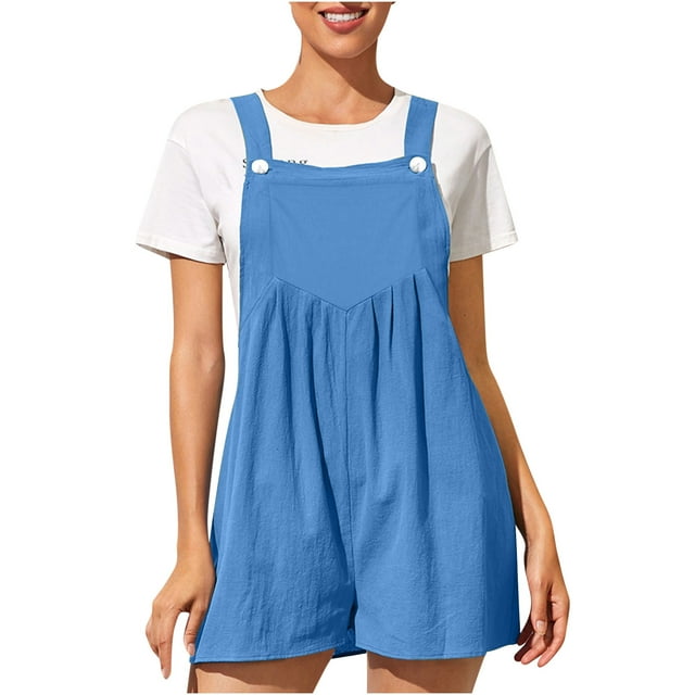 Womens Casual Summer Overalls Shorts Rompers Sleeveless Adjustable Strap Lightweight Bib Wide Leg Lounge Beach Jumpsuits