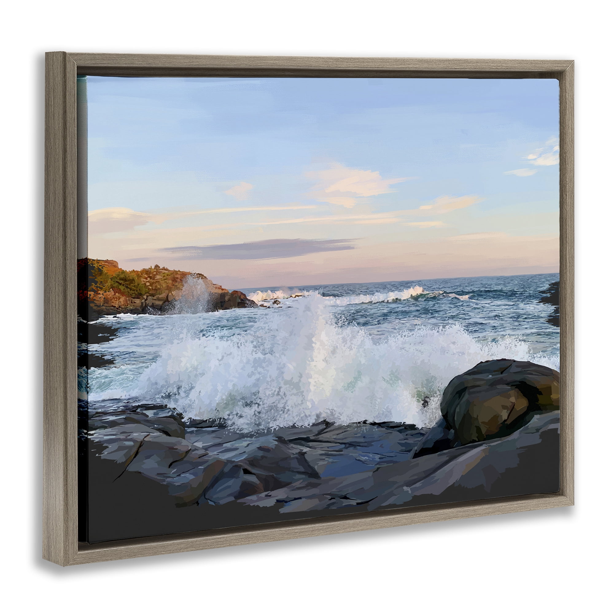 Stupell Industries Strong Breaking Waves Landscape Photography Brown Floater Framed Canvas Art Print Wall Art, 21 x 17