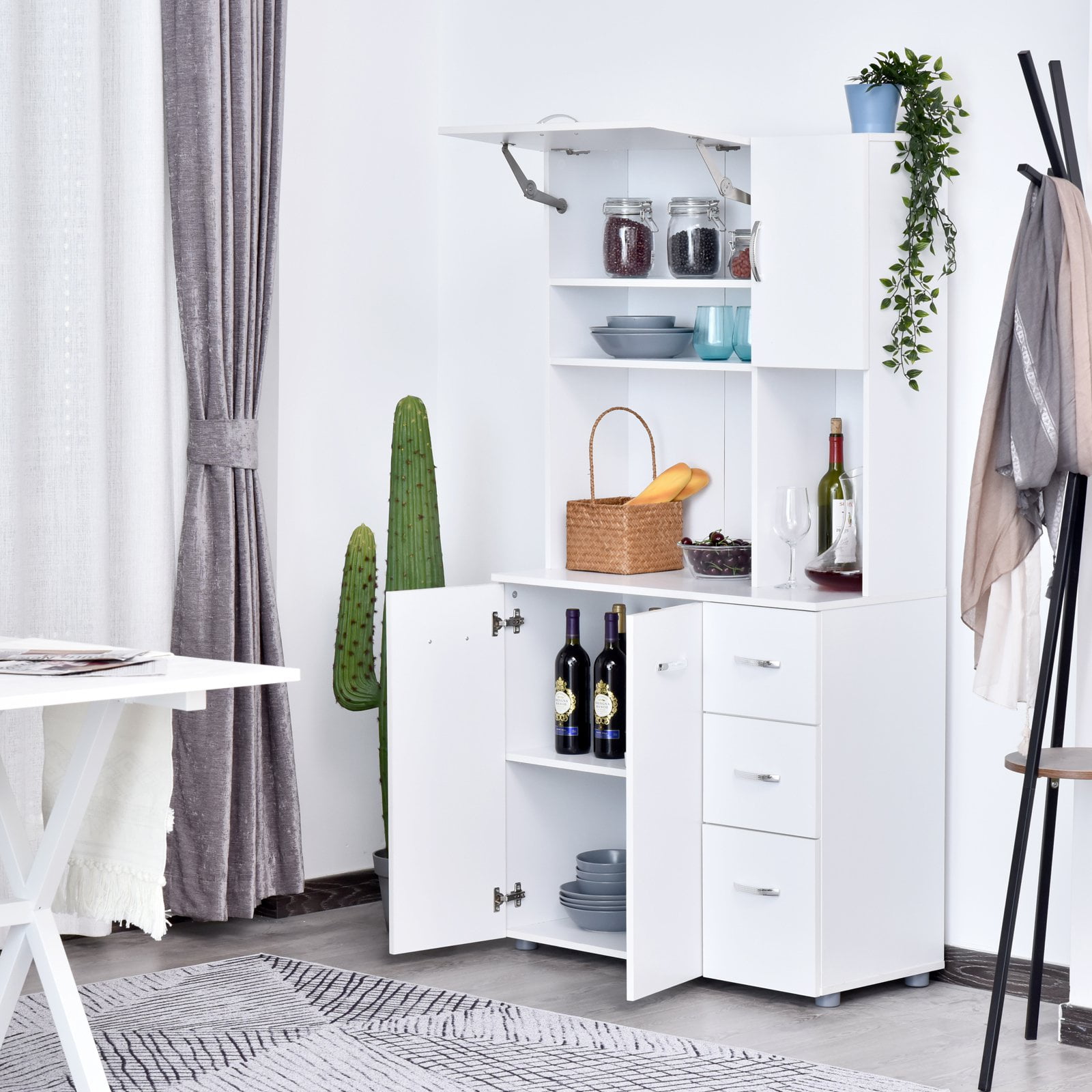 Cacagoo 66 Wood Kitchen Pantry Storage Cabinet Microwave Hutch With 4 Large Cabinets Sleek Modern Design White Walmart Com Walmart Com