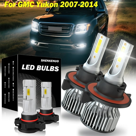 9008 H13 H16 5202 White LED Headlight Hi/Low Beam Fog Light Bulbs 4x For GMC Yukon 07-14