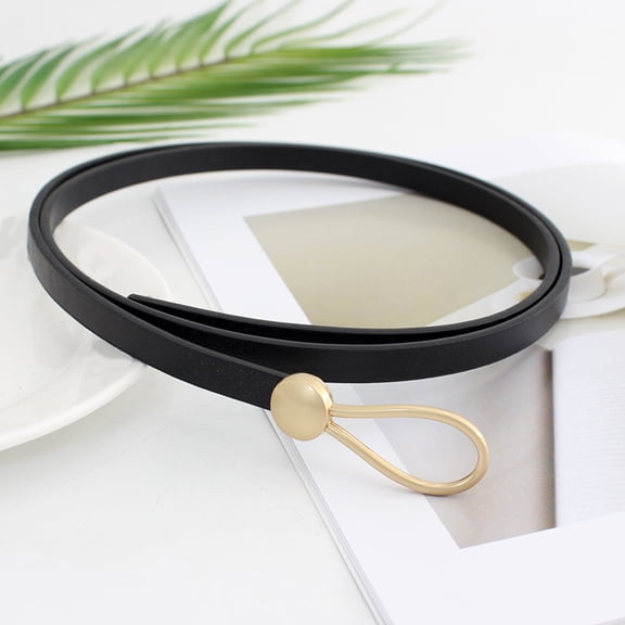 IQOGKRN Women's Minimalist Knot Waist Belt Thin Faux Leather Skinny Dress Belt with Gold Metal Loop for Dresses & Coats Black One Size