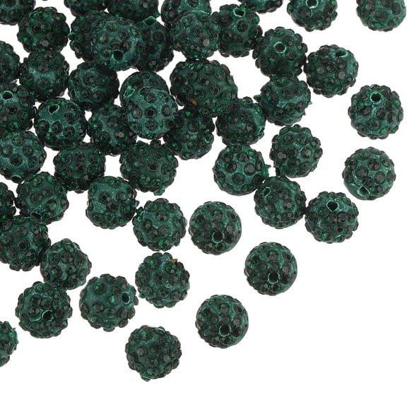 Uxcell 100Pack 8mm Rhinestone Clay Beads, Polymer Clay Crystal Bead Bulk for DIY Bracelet (Dark Green)