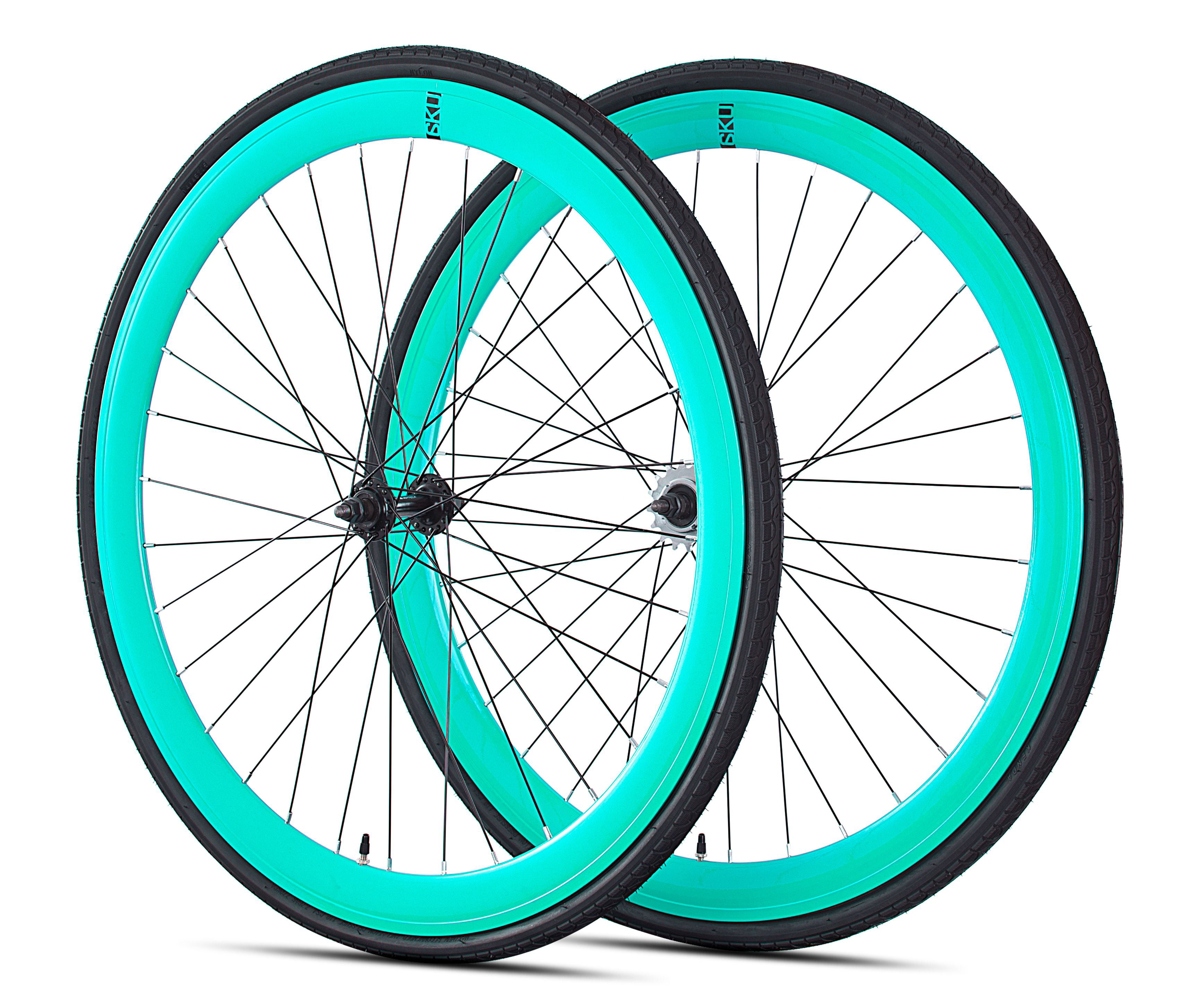 Fixie Flip-Flop Track 700c x45 mm  Deep F&R Wheel Set  w Tire & Tube Blue 