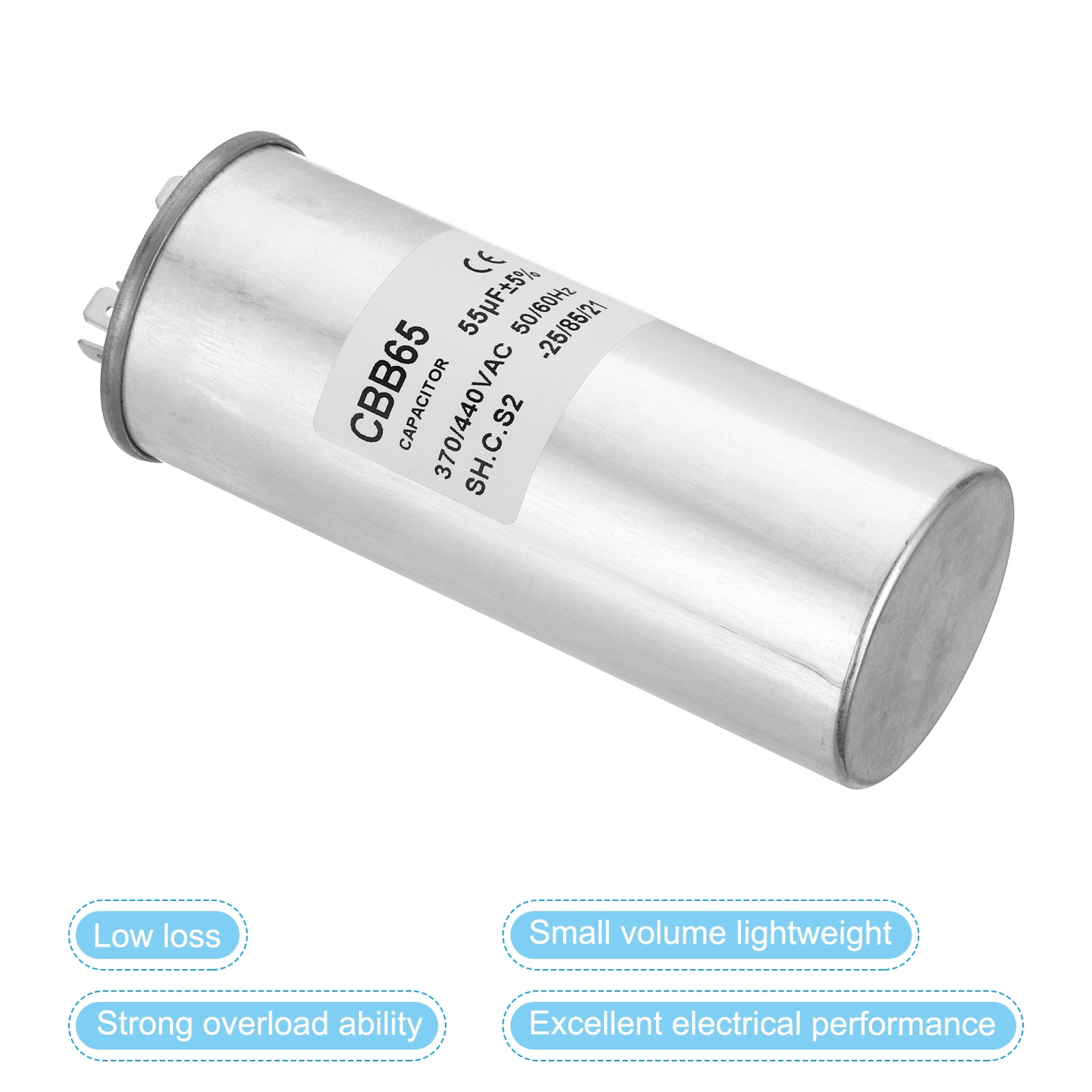 Uxcell CBB65 55uF Run Capacitor,55mfd 1Pcs AC 370/440V Aluminum Case with 2 Terminal