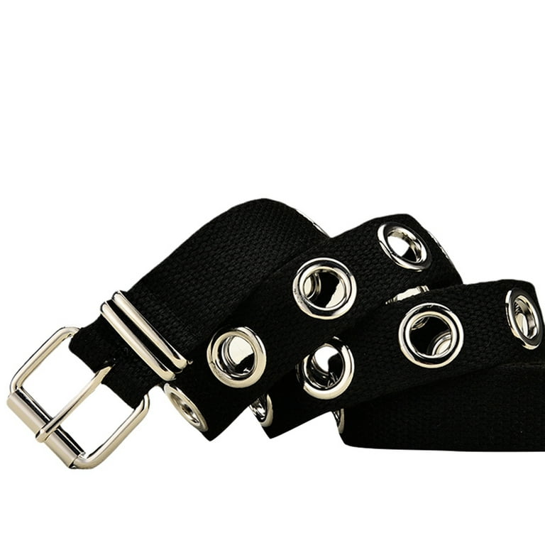 Double Grommet Belt PU Leather Punk Belt for Women Men Jeans Belt by JASGOOD,B-Black  : : Clothing, Shoes & Accessories