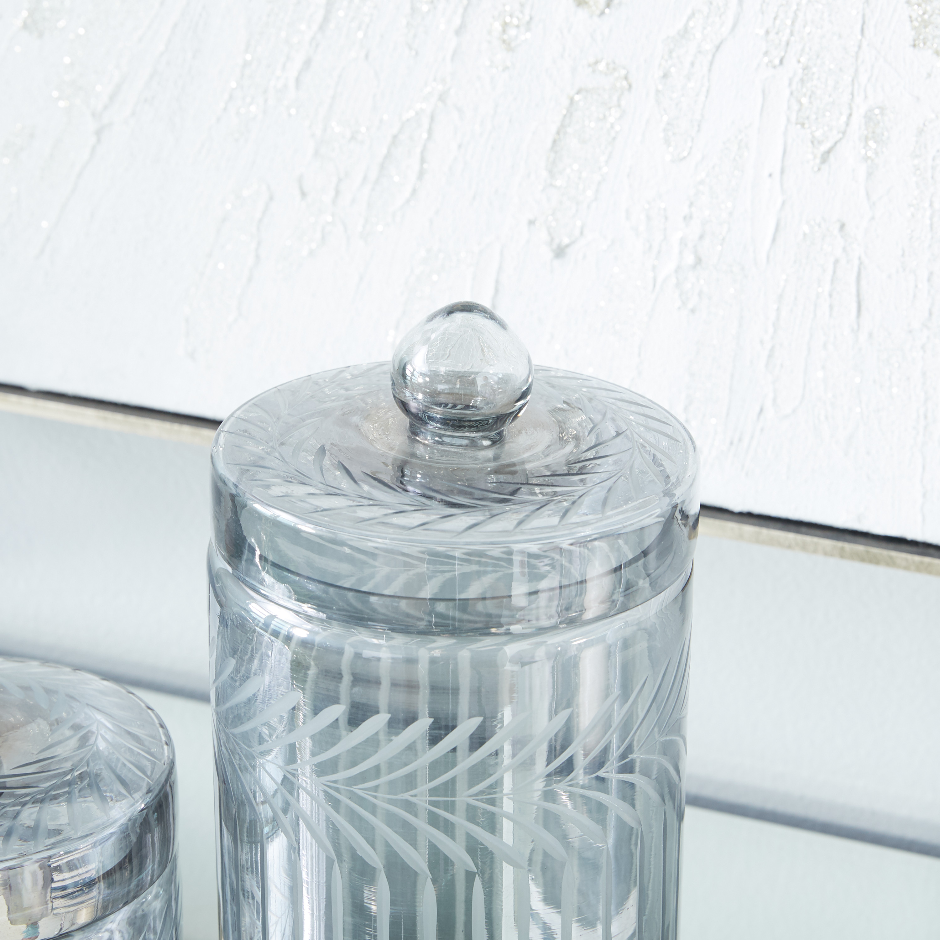 DecMode 7", 10"H Gray Glass Handmade Decorative Jars, 2-Pieces