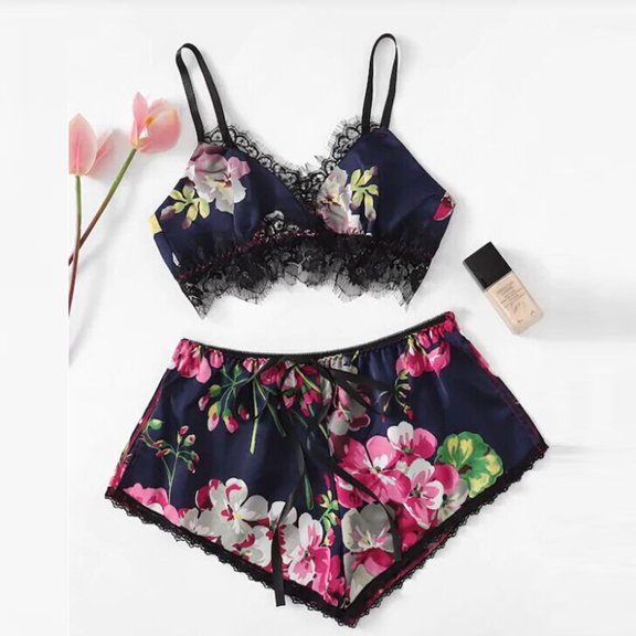 BONIXOOM Couples Christmas Pajamas Christmas Pajamas Women Sleepwear Drawstring Sleeveless Printed Sleepwear Sets Navy L