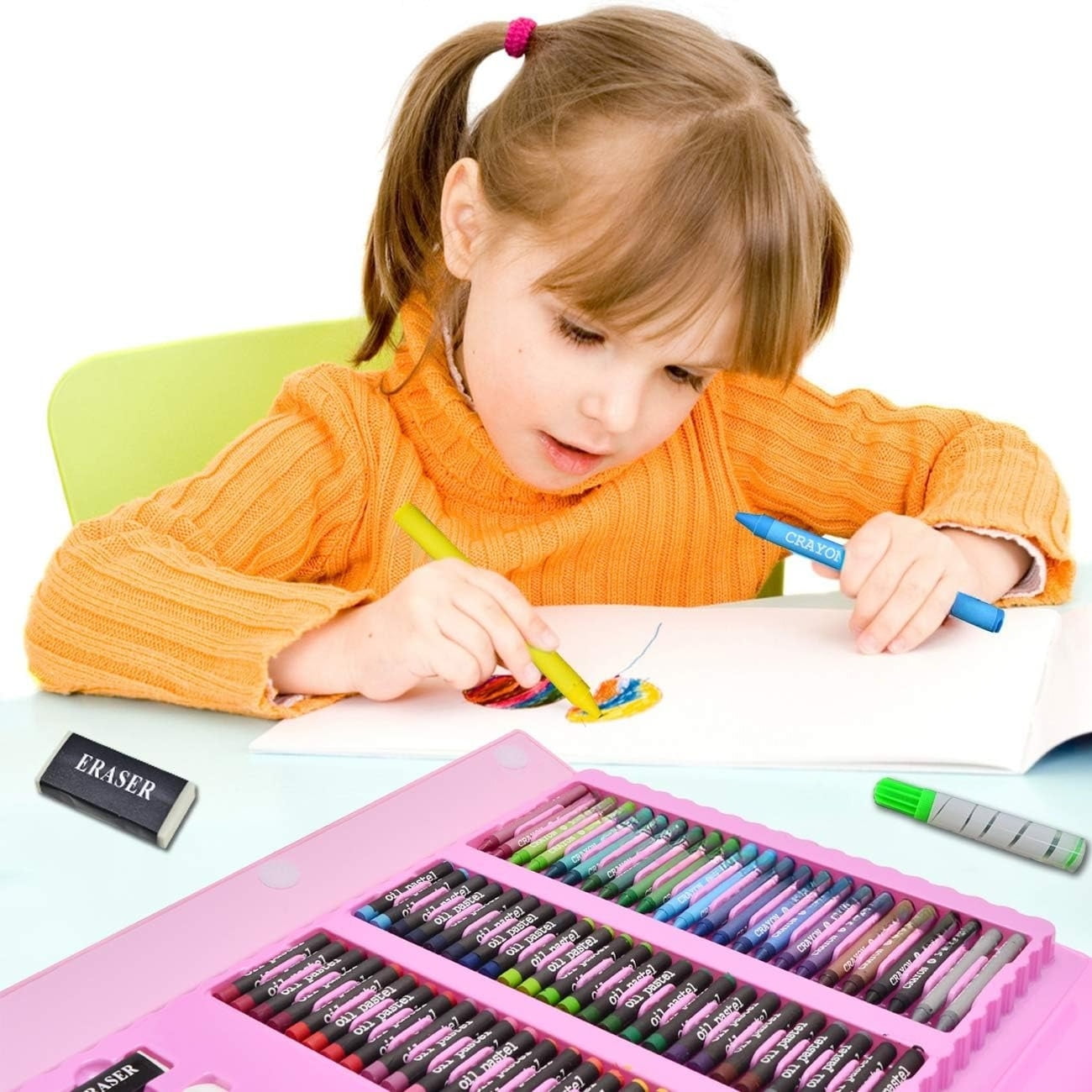 185-Piece Double Sided Easel Art Set - Complete Drawing Kit with Oil Pastels, Crayons, Colored Pencils, Markers & Sketch Pad