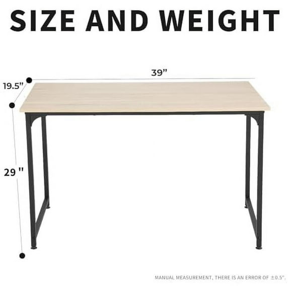 HCY Computer Desk 39 inch Writing Desk Home Office Study Workstation Modern PC Laptop Sturdy Simple Gaming Desk with Metal Frame (Nature) 39x20x29