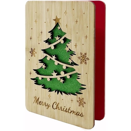 "Wooden Christmas Cards, Handmade Blank Xmas Card with Envelopes, Personalized Merry Christmas Tree Greeting Card for Friends, Family, Holiday, Kids