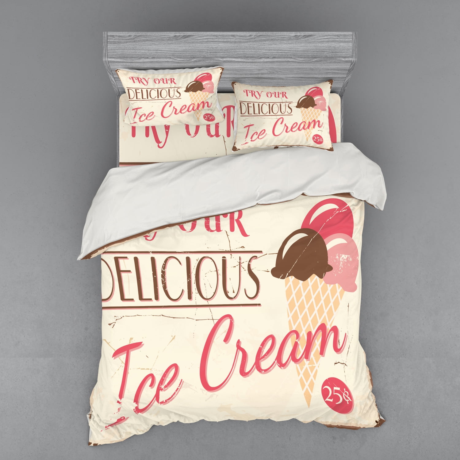 Ice Cream Duvet Cover Set, Try Our Delicious Ice Cream Logo Pop Art Style Advertisement Graphic