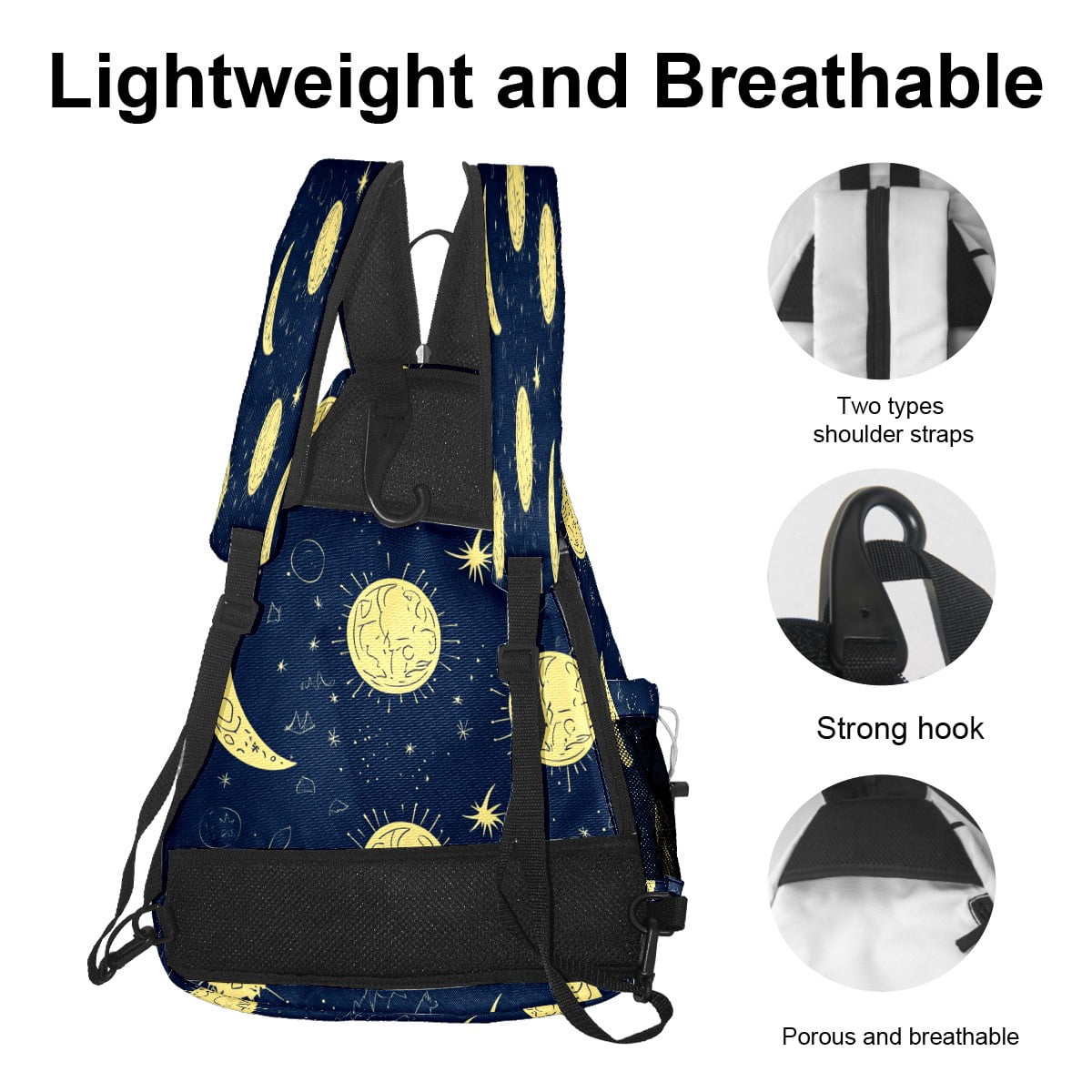Pickleball Bags for Men Women Pickleball Backpack with Large Capacity Lightweight Adjustable Pickleball Sling Bag Hold Paddles, Balls, Accessories Moon And Sun Pattern