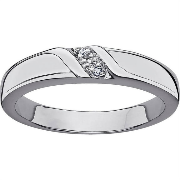 Platinum Plated Silver Diamond Wedding Band