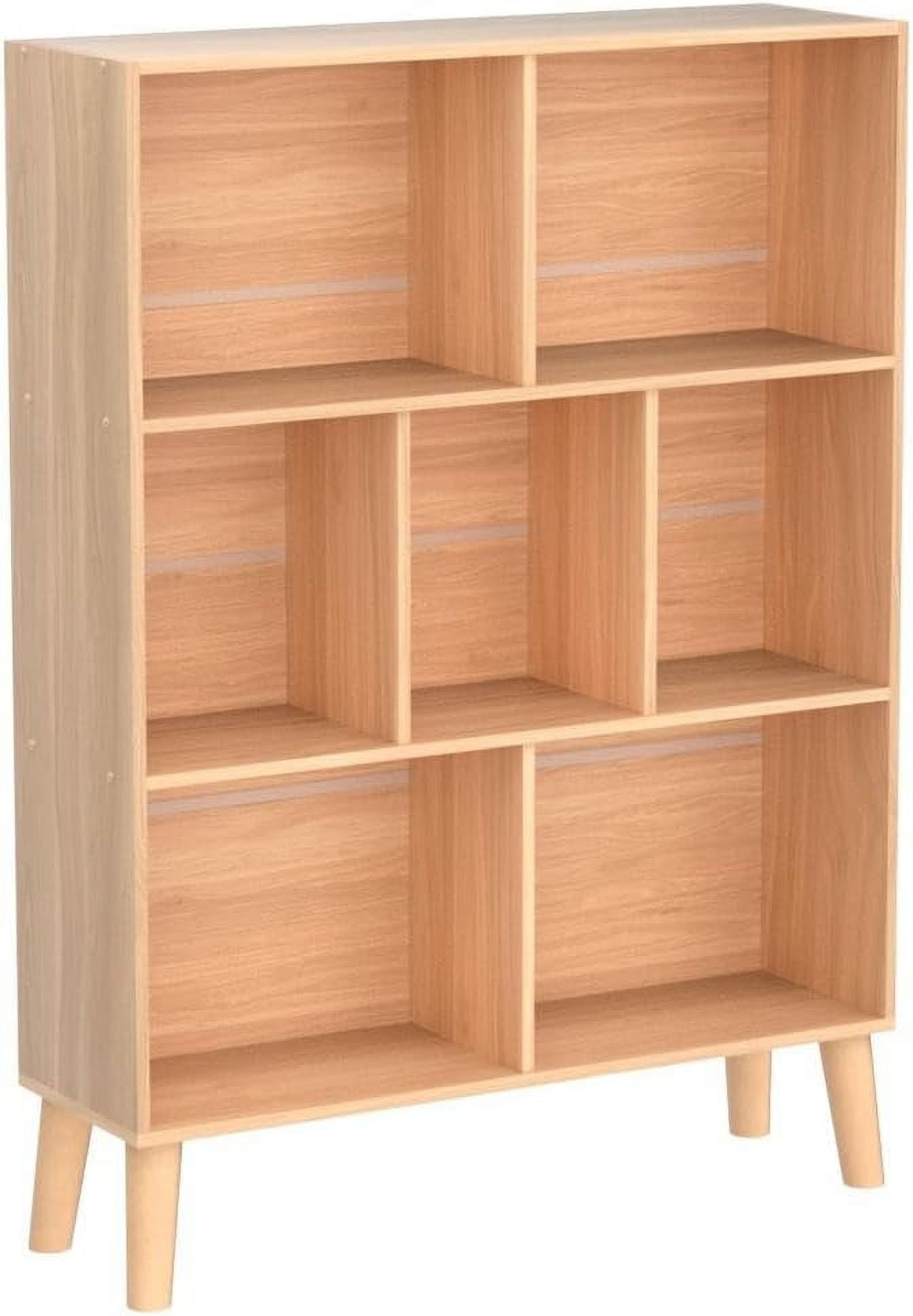 Cube Bookshelf 3 Tier Mid-Century Rustic  Modern Bookcase with Legs,Retro Wood Bookshelves Storage Organizer Shelf,Freestanding Open Book Shelves for Bedroom,Living Room,Office