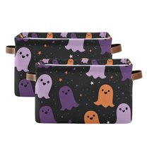 Yayeee 2 Pack Canvas Storage Basket with Handles for Shelves Fabric Bins Closet Organizer, Halloween Orange Ghosts