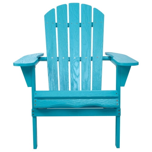 Embossed Wooden Outdoor Folding Adirondack Chair, Solid Wood Patio Chair with Wood Grain Texture, Pre-Assembled Backrest, for Garden, Backyard, Porch, Pool, Deck, Turquoise Blue