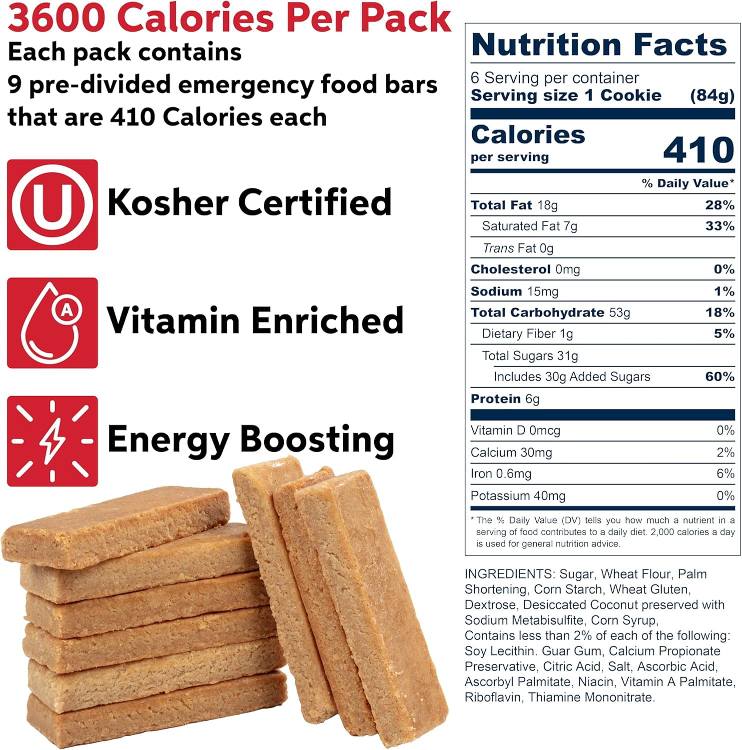 SOS Food Labs Rations Emergency 3600 Calorie Food Bar (3 packs) - 3 Day / 72 Hour Package with 5 Year Shelf Life, Ready to Eat Supply for Camping, Hiking, Disaster Preparedness - 5 Year Shelf Life