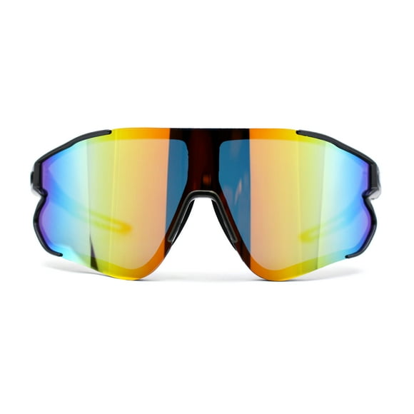 Mens Color Mirror Aerodynamic Block Shield Lens Plastic Sport Sunglasses Grey Orange Mirror