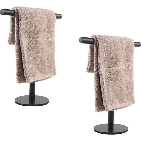 ZEN Bathroom Hand Towel Holder Stand,T-Shape Hand Towel Holder Stand SUS304 Stainless Steel Matte Black for Bathroom,Kitchen or Vanity Countertop(2 Pack)