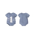 thumbnail image 2 of Raccmtaty Baby 1st Birthday Romper Waffler Number Print Short Sleeve Round Neck Summer Adorable Jumpsuit, 2 of 8