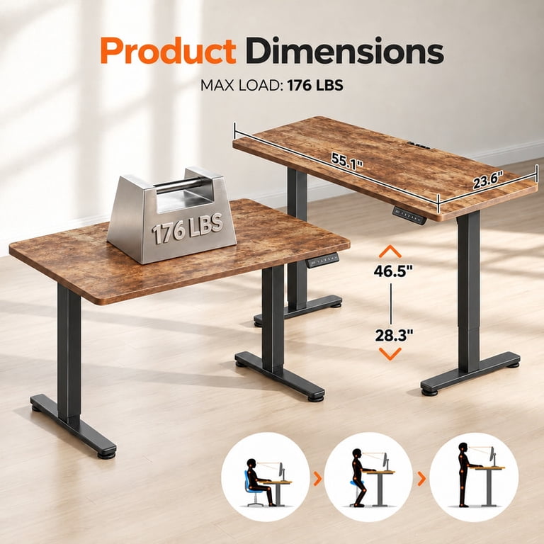 Chitooma 55" Electric Standing Desk, Brown photo 2